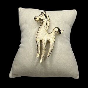 Vintage Signed Mamselle Brushed Gold Tone Horse Brooch/ Pin